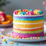 Torta con strati colorati e crema