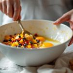 Frutta mescolata con uova