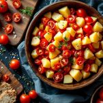 Carote, cipolla, pomodori e patate tagliati