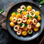 Totani teneri con patate dorate