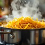 Pentola con spaghetti in cottura