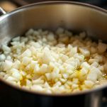 Cipolla tritata rosolata in olio extravergine.