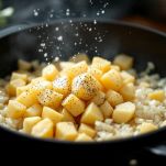 Patate aggiunte al soffritto per insaporire.
