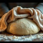 Ciotola con impasto coperto da un panno mentre cresce