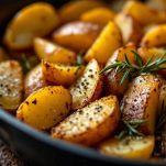 Teglia con patate condite pronte per il forno