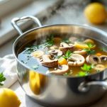 Zuppa di funghi in cottura