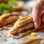 Acciuga ripiena richiusa con filetto superiore.