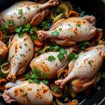 Anatre con erbe aromatiche e vino rosso.