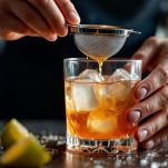 Cocktail filtrato in coppetta da cocktail.