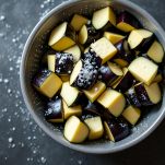 Melanzane a cubetti cosparse di sale.