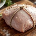 Petto di tacchino legato con spago e salvia.