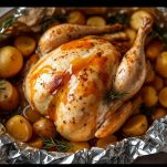 Tacchino in teglia coperta pronto per il forno.