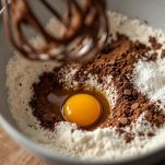 Nutella, farina, zucchero e uova mescolati