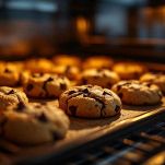 Teglia con biscotti dorati durante la cottura