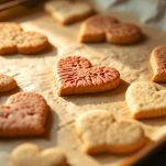 Teglia con biscotti dorati in cottura