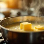 Burro sciolto mescolato con zucchero