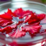 Foglie di ibisco in infusione in acqua fredda