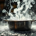 Pentola con pasta in cottura nell’acqua salata