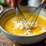 Ciotola con crema di tuorli e formaggio grattugiato