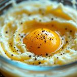 Ciotola con crema di uova e formaggio