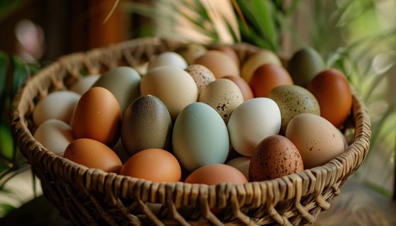 Cestino con uova di colore diverso