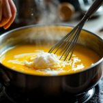 Crema calda preparata con latte e tuorli