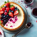 Torta fredda guarnita con frutta e cioccolato