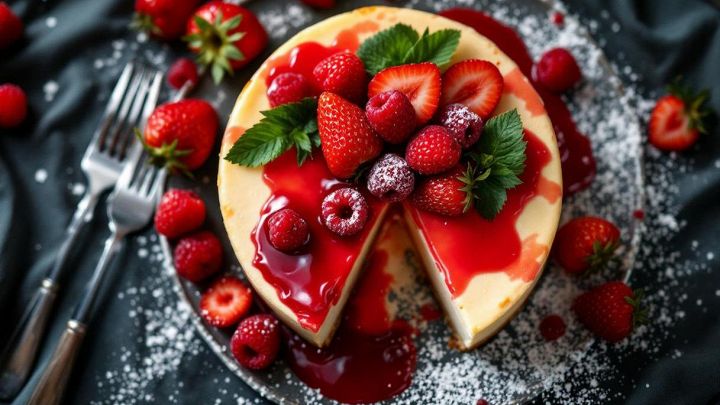 Fetta di cheesecake fredda con frutti di bosco