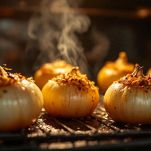 Infornate a temperatura moderata per circa 45 minuti finché le cipolle saranno tenere e il ripieno ben cotto.