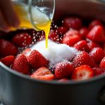 Fragole che si sciolgono creando una salsa rossa