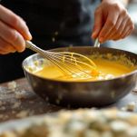 Crema di formaggio mescolata fino a diventare liscia