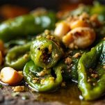 Peperoni verdi conditi pronti per la cottura