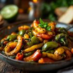 Peperoni leggermente dorati durante la cottura