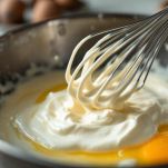 Composto di uova e yogurt mescolato con frusta