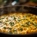 Frittata che cuoce in padella con coperchio