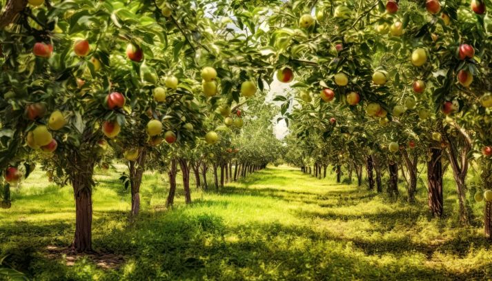 Frutteto immortalato in una mattina di sole