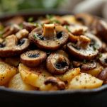 Strato di funghi sopra la base di patate