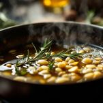 Aglio e rosmarino che rosolano nell’olio