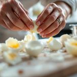 Uova sgusciate sul piano di lavoro