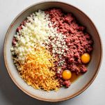 Impasto con carne, uova e formaggio