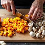 La preparazione della zucca e dei funghi