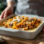 Teglia di lasagne pronta per il forno