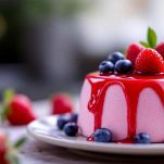 Dessert decorato con frutti di bosco