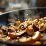 Funghi affettati rosolano in padella