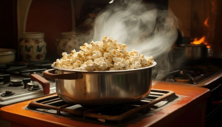 Pentola sul fuoco con i popcorn
