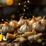 Padella con olio extravergine e aglio schiacciato in cottura