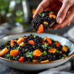 Riso venere alle verdure servito nel piatto