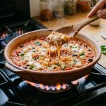 Mozzarella a cubetti che si scioglie nel riso caldo