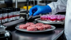 Scienziato lavora la carne in laboratorio
