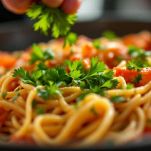 Spaghetti all’astice serviti con prezzemolo fresco